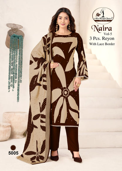 Naira Vol 5 Miss World Choice Rayon Pant Style Suits Wholesale Price