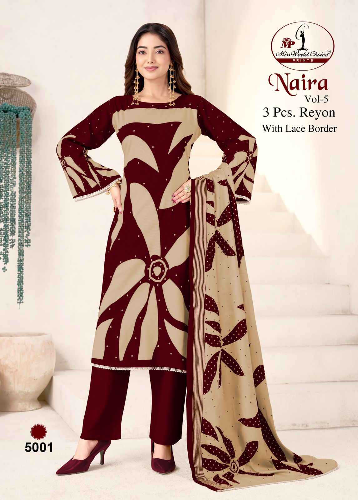 Naira Vol 5 Miss World Choice Rayon Pant Style Suits Wholesale Price