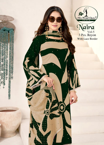 Naira Vol 5 Miss World Choice Rayon Pant Style Suits Wholesale Price