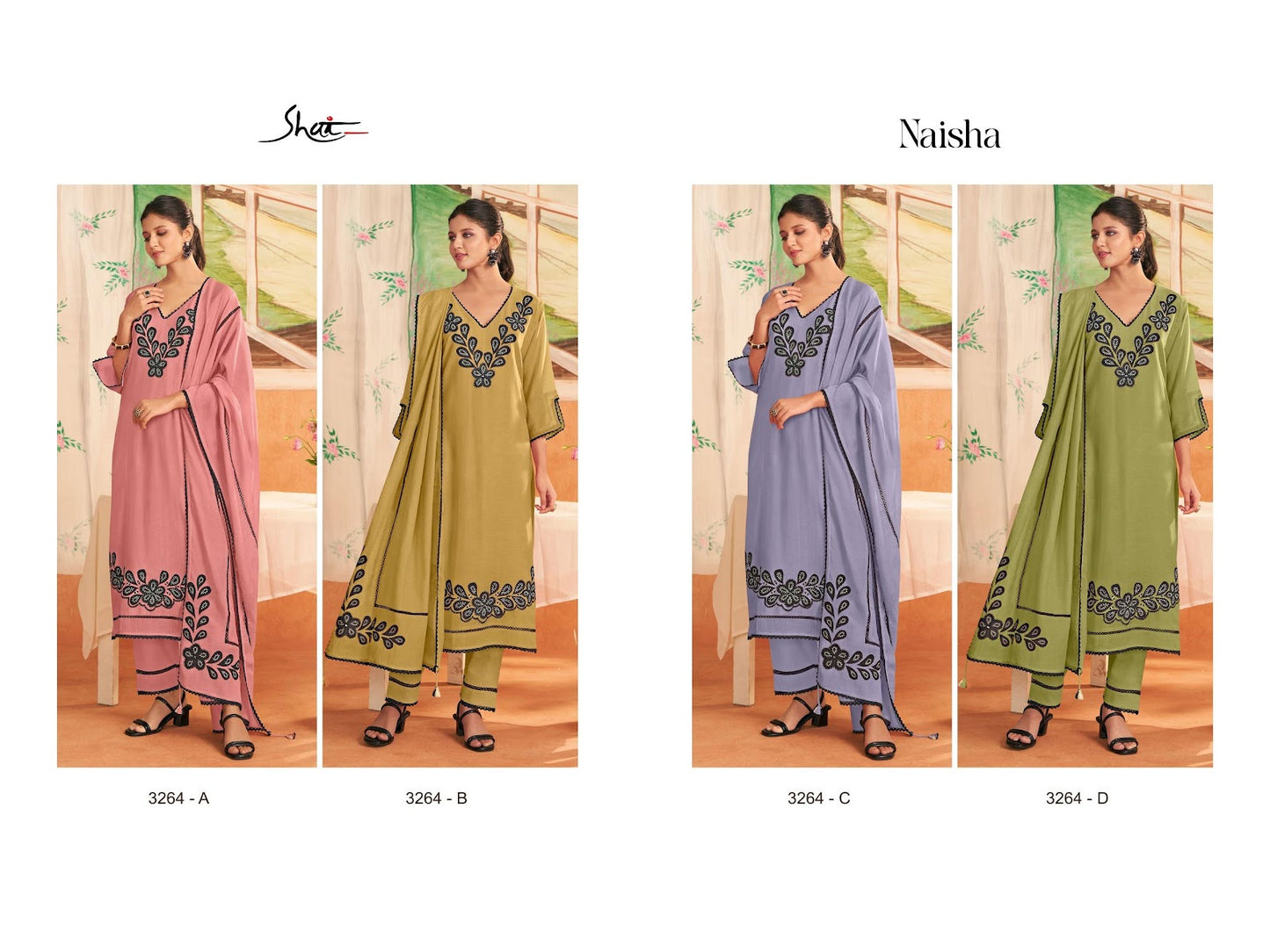 Naisha 3264 Jay Vijay Shai Mal Chanderi Pant Style Suits Exporter Ahmedabad