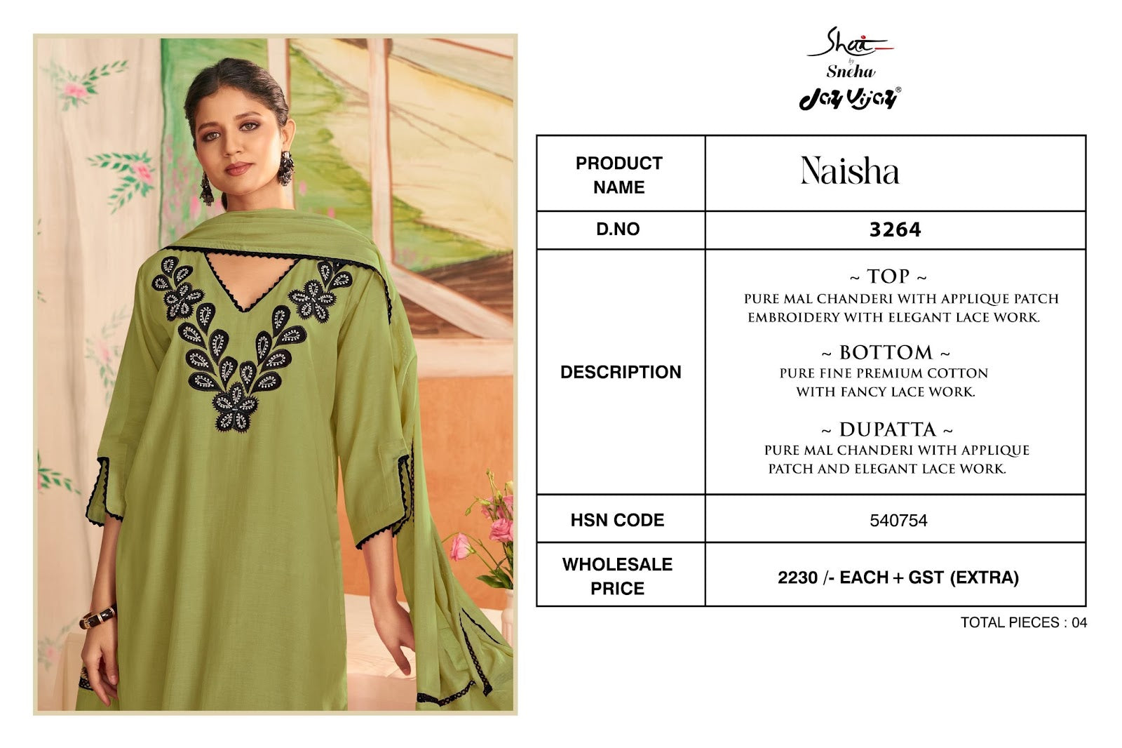 Naisha 3264 Jay Vijay Shai Mal Chanderi Pant Style Suits Exporter Ahmedabad
