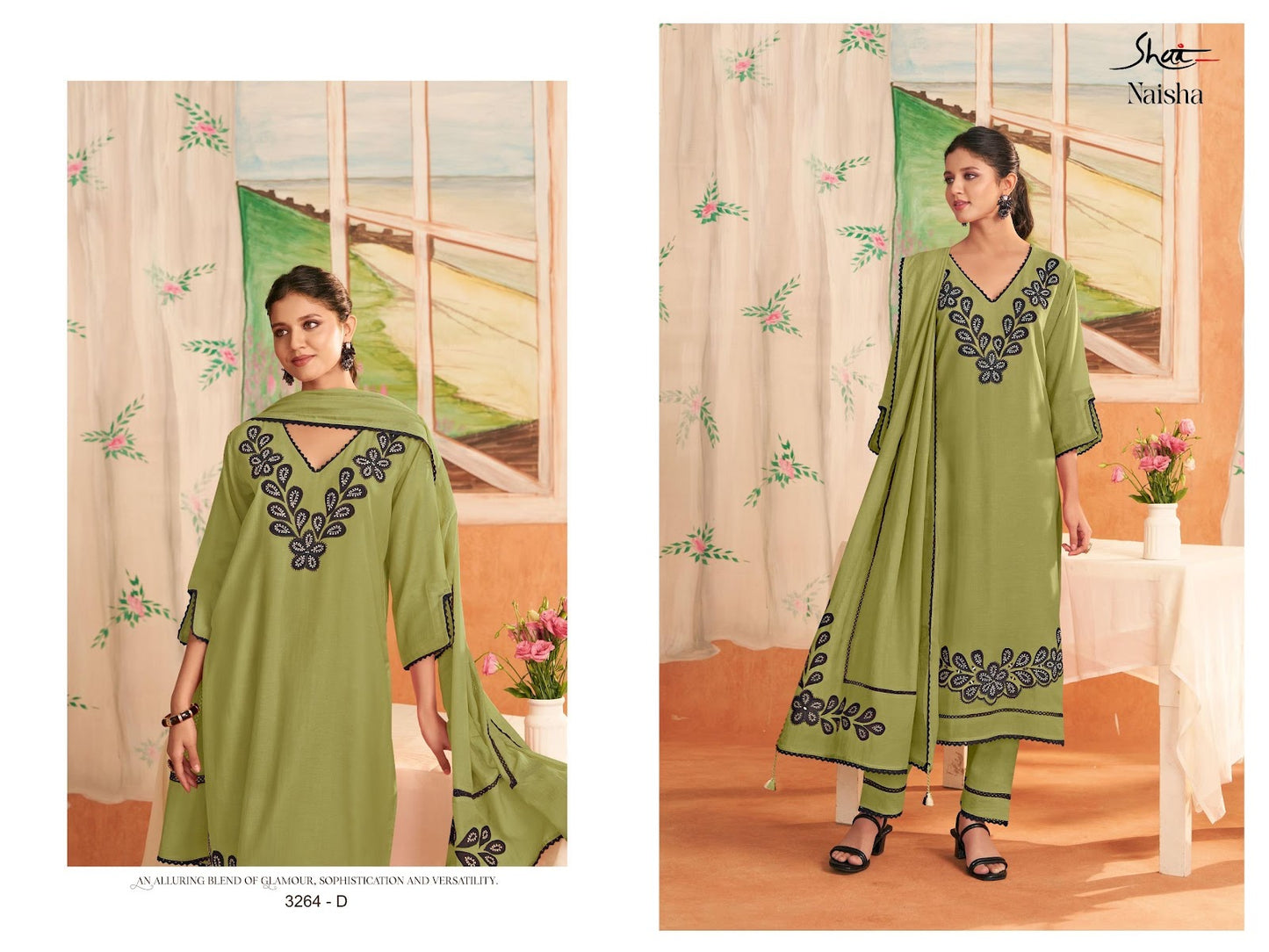 Naisha 3264 Jay Vijay Shai Mal Chanderi Pant Style Suits Exporter Ahmedabad