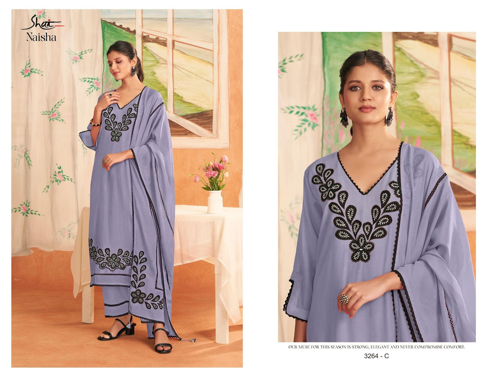 Naisha 3264 Jay Vijay Shai Mal Chanderi Pant Style Suits Exporter Ahmedabad