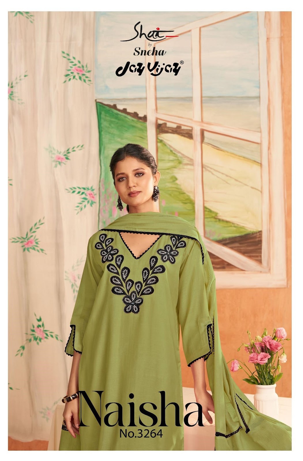 Naisha 3264 Jay Vijay Shai Mal Chanderi Pant Style Suits Exporter Ahmedabad