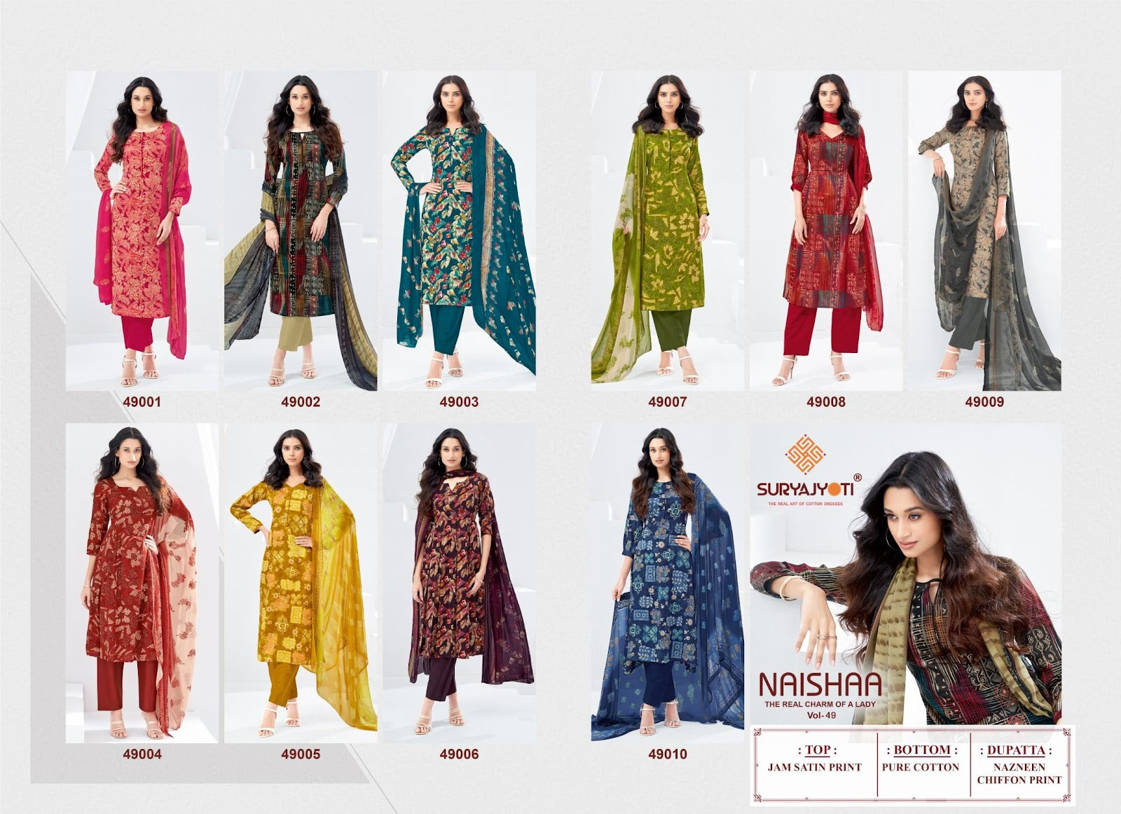 Naishaa Vol 49 Suryajyoti Jaam Satin Pant Style Suits Manufacturer Gujarat