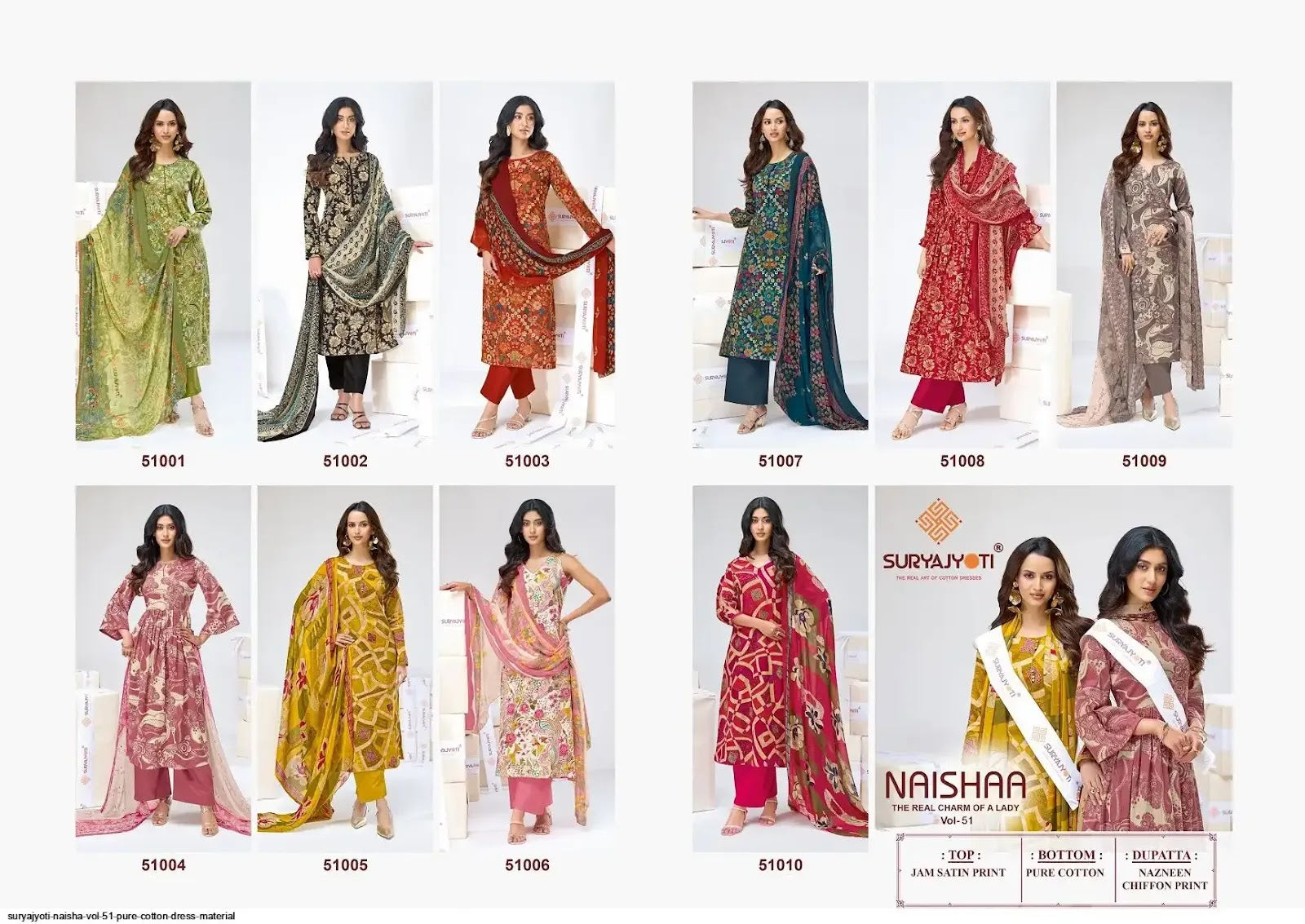 Naishaa Vol 51 Suryajyoti Jaam Satin Pant Style Suits Manufacturer India