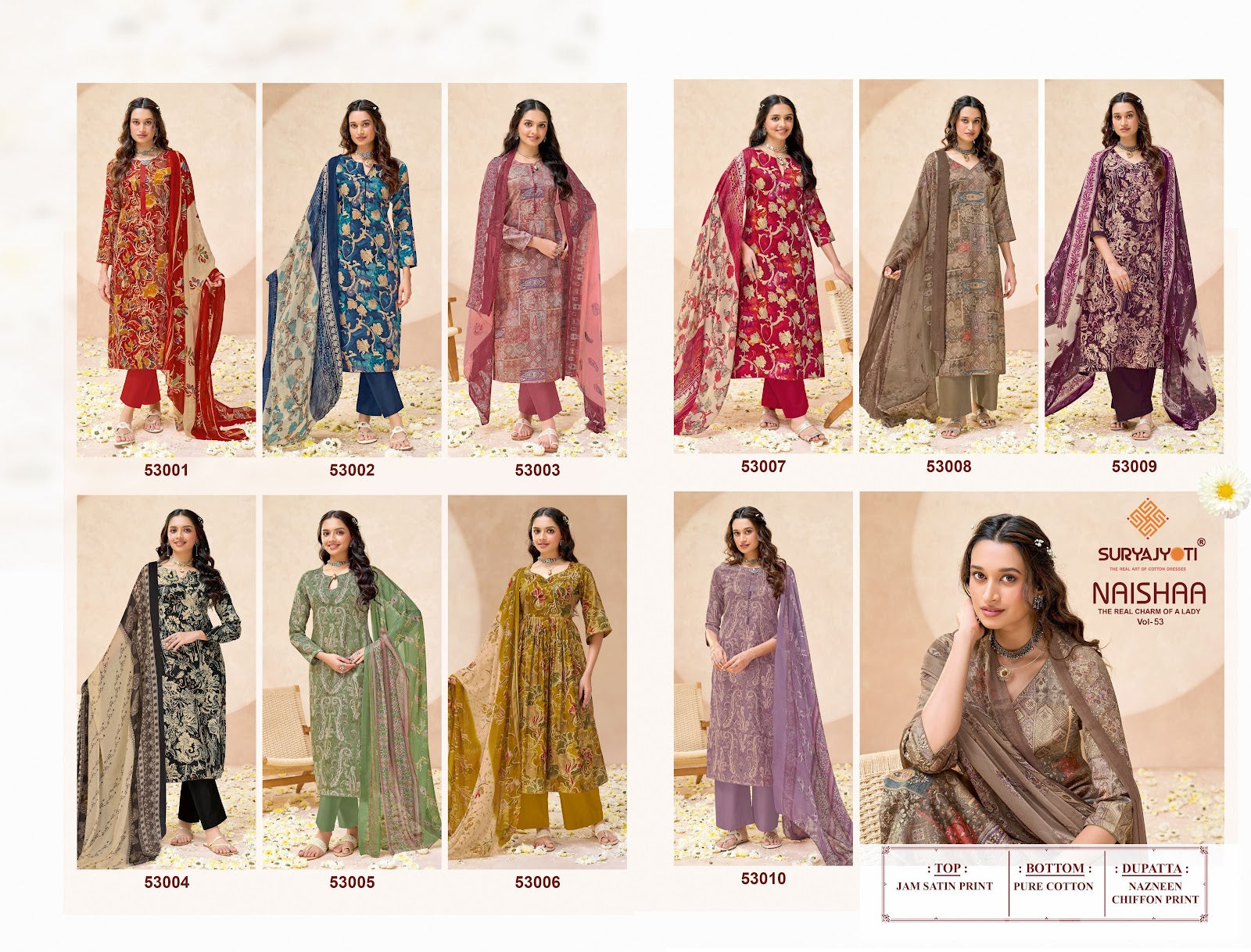 Naishaa Vol 53 Suryajyoti Jaam Satin Pant Style Suits Supplier Gujarat
