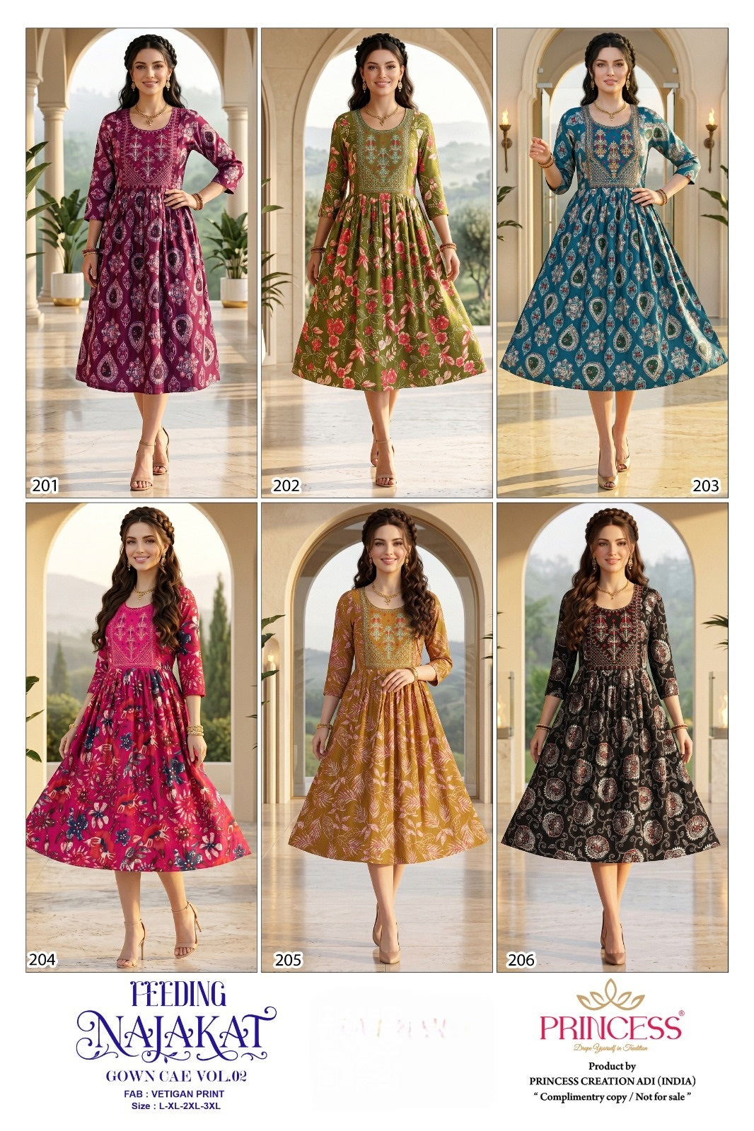 Najakat Vol 2 Princess Creation Vatican Feeding Kurtis Manufacturer India