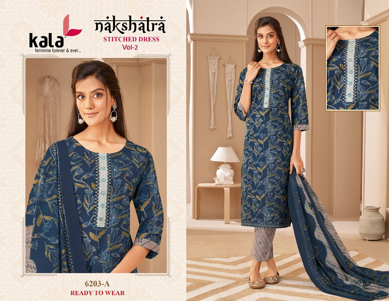 Nakshatra Vol 2 Kala Heavy Cotton Readymade Pant Style Suits Wholesaler