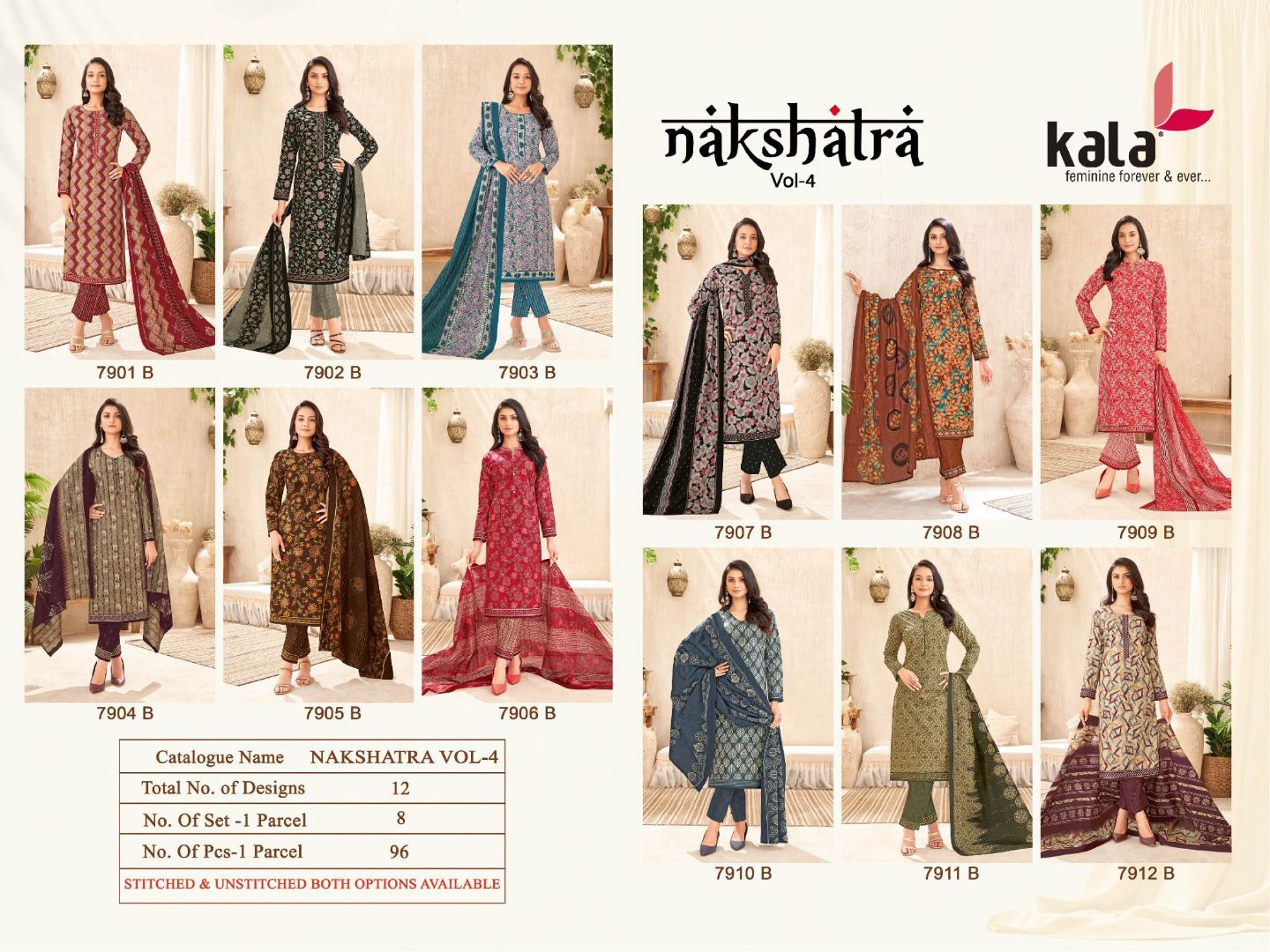 Nakshatra Vol 4 Kala Premium Cotton Pant Style Suits Supplier Ahmedabad