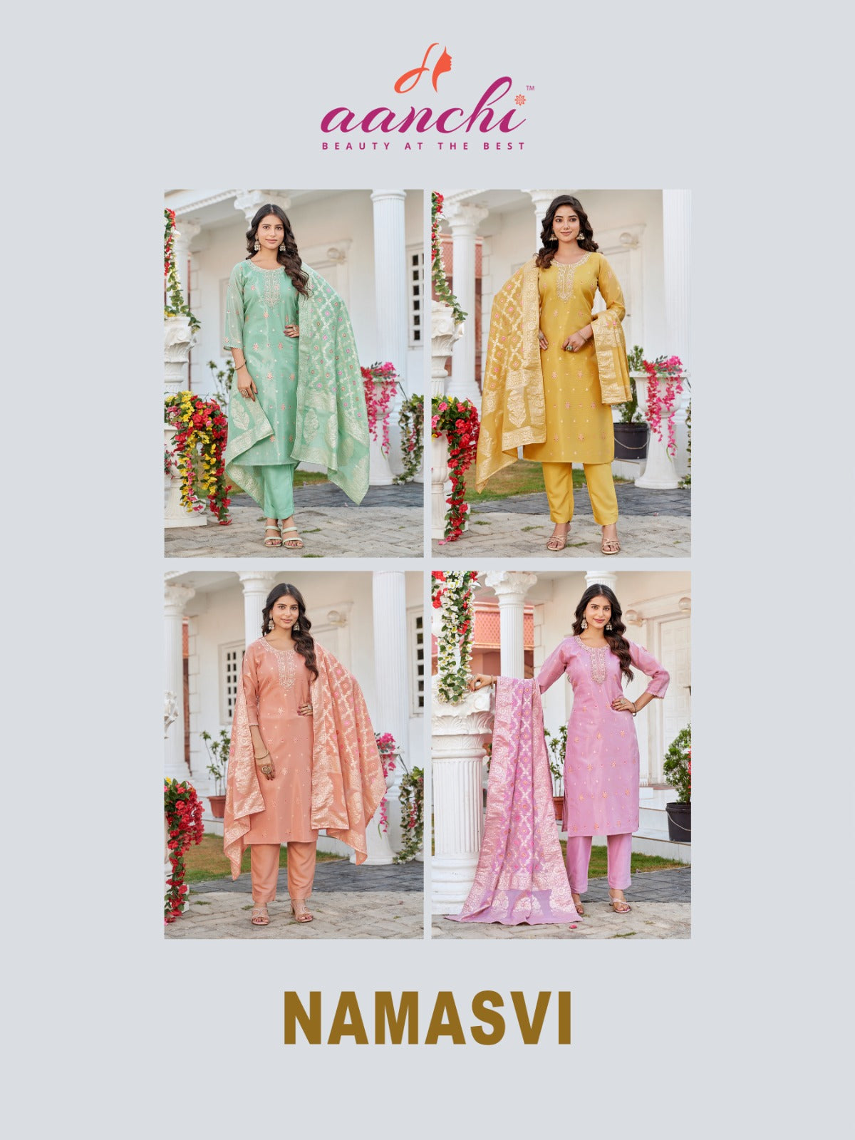 Namasvi Aanchi Jacquard Readymade Pant Style Suits Exporter India