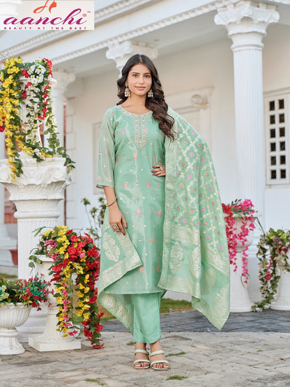 Namasvi Aanchi Jacquard Readymade Pant Style Suits Exporter India