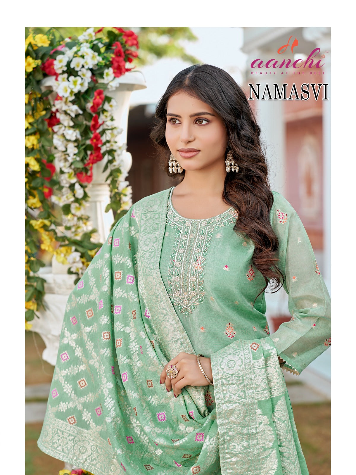 Namasvi Aanchi Jacquard Readymade Pant Style Suits Exporter India