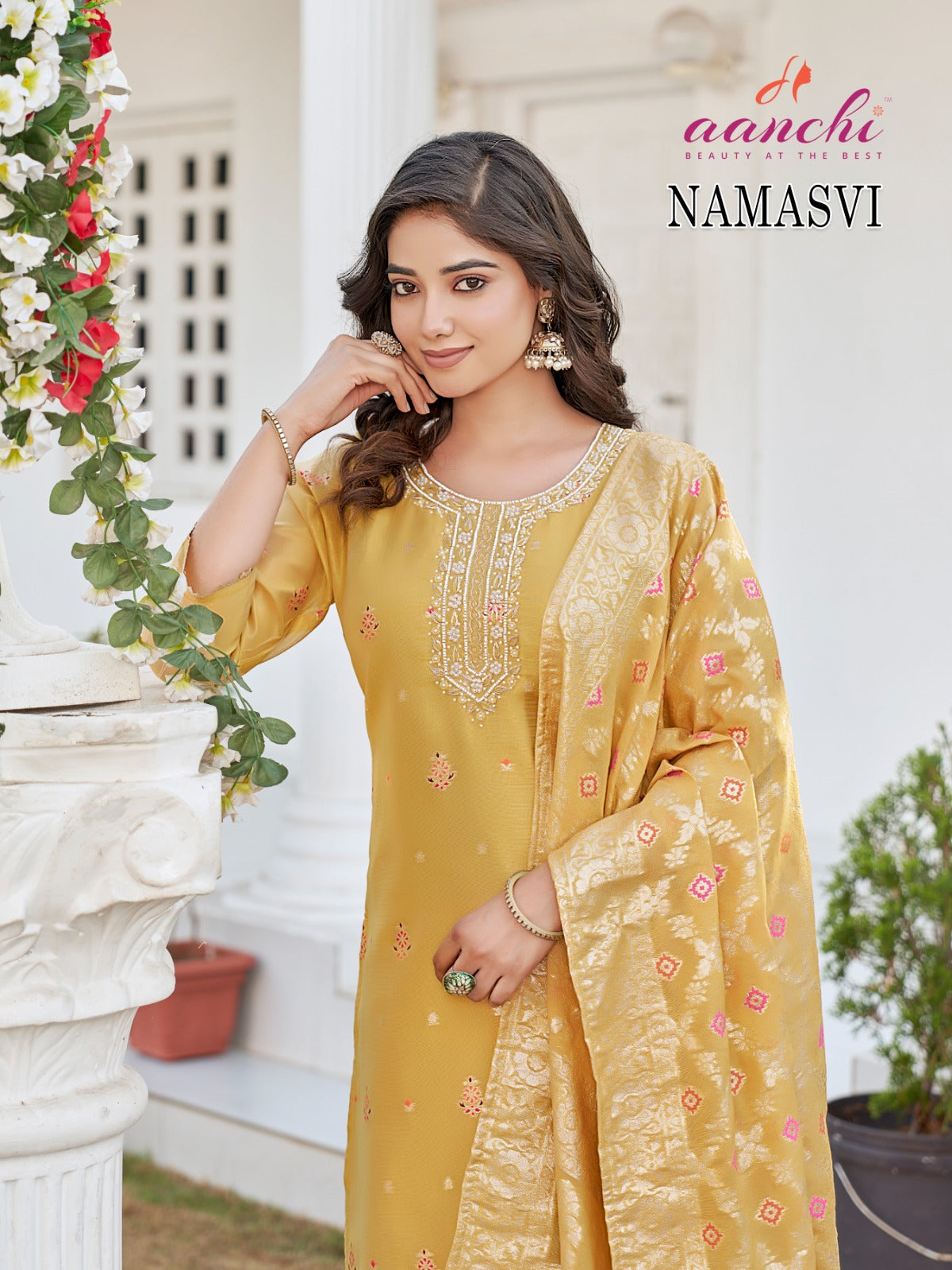 Namasvi Aanchi Jacquard Readymade Pant Style Suits Exporter India