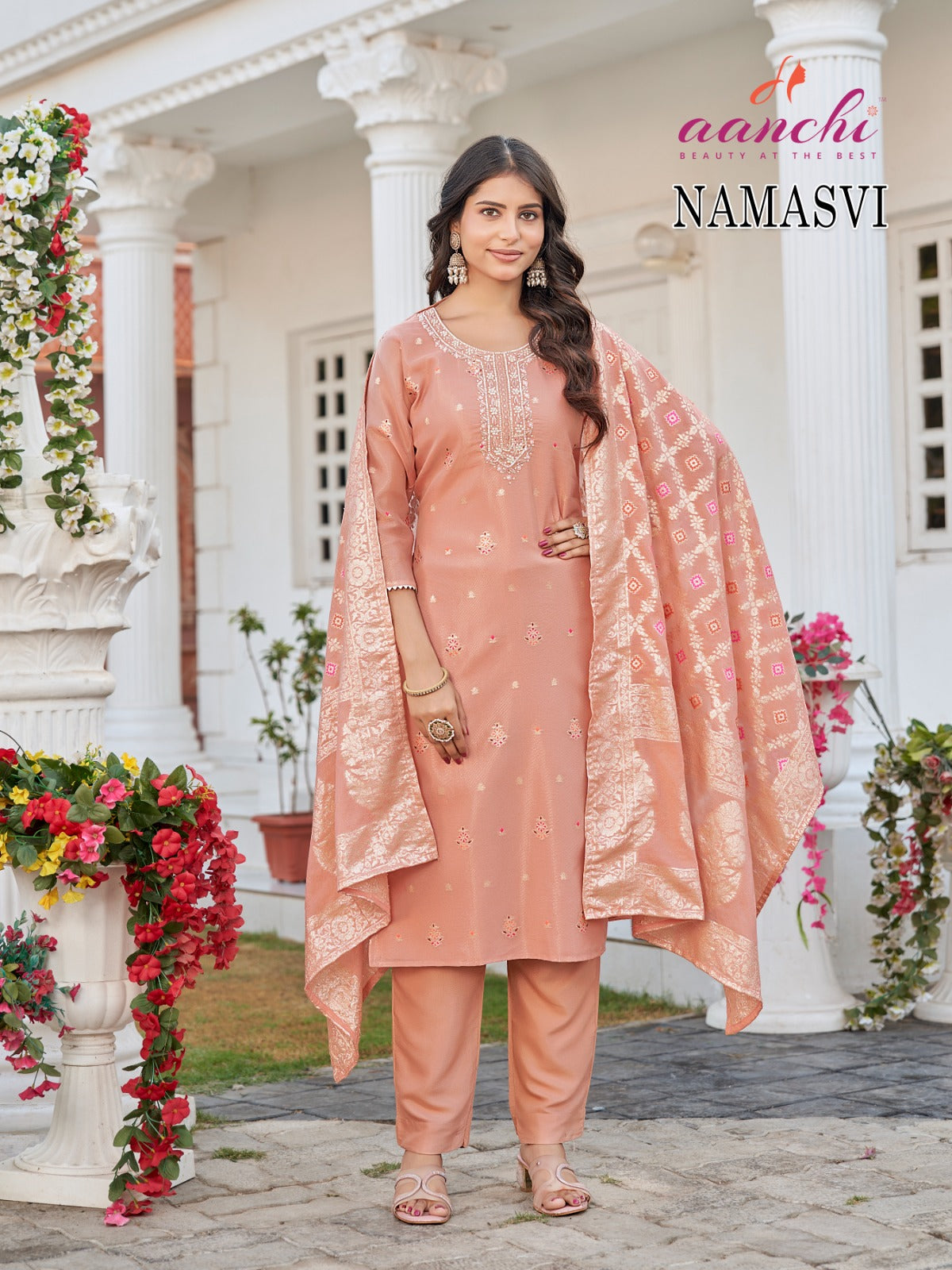 Namasvi Aanchi Jacquard Readymade Pant Style Suits Exporter India