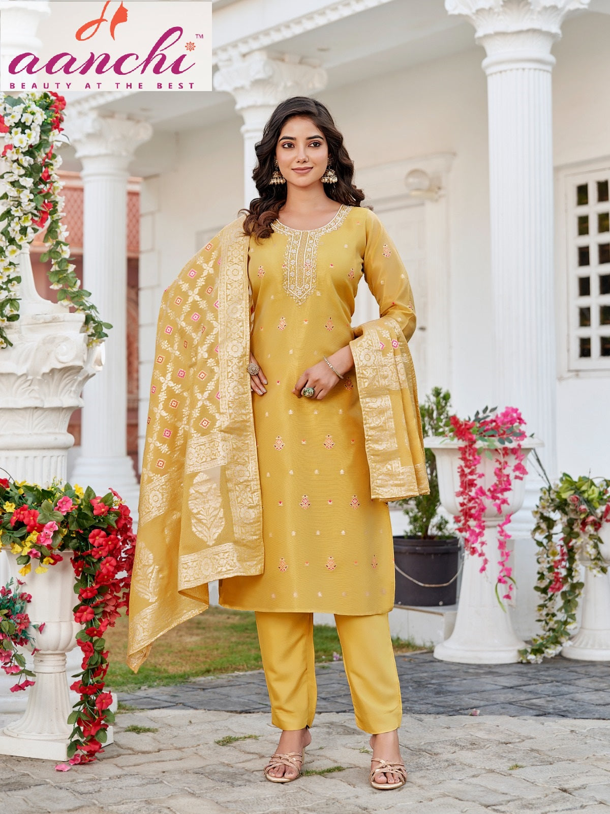 Namasvi Aanchi Jacquard Readymade Pant Style Suits Exporter India
