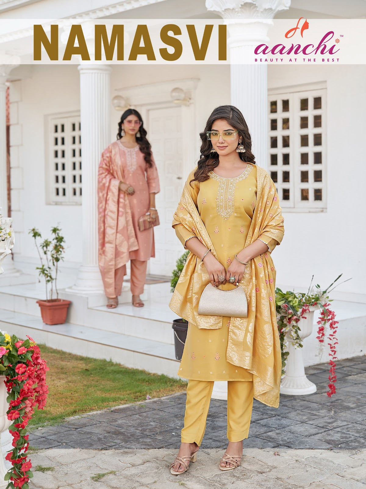 Namasvi Aanchi Jacquard Readymade Pant Style Suits Exporter India