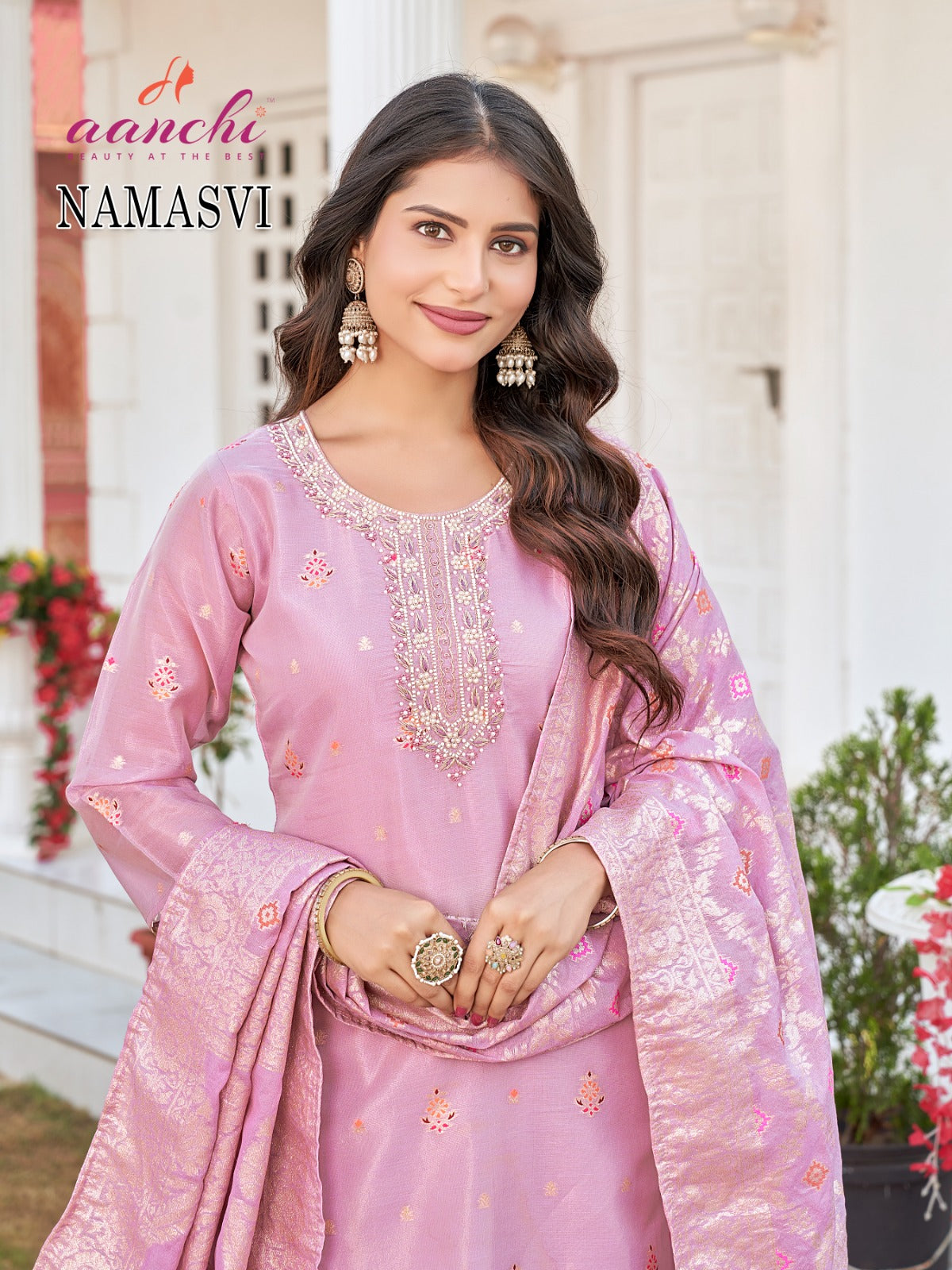 Namasvi Aanchi Jacquard Readymade Pant Style Suits Exporter India