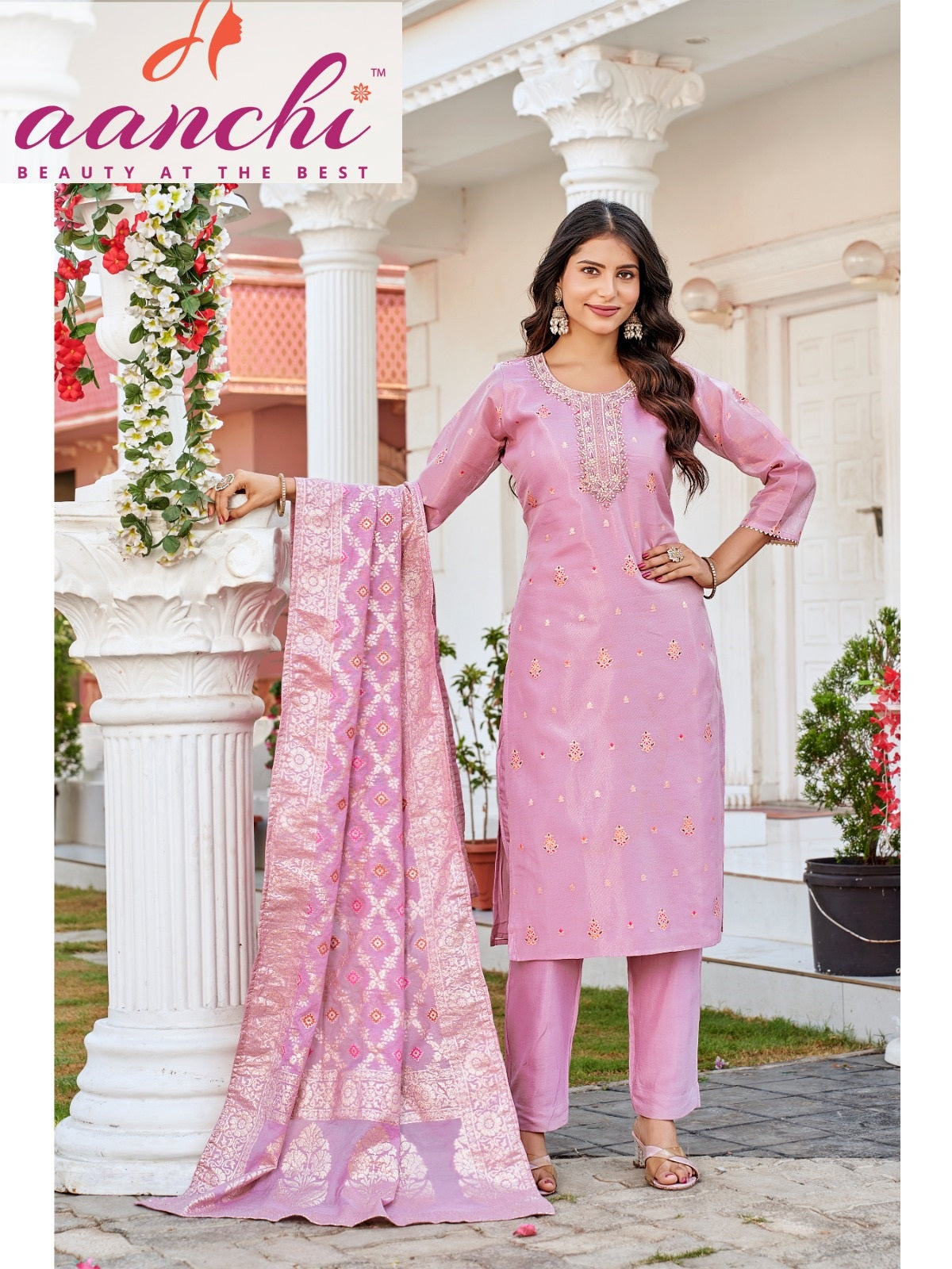 Namasvi Aanchi Jacquard Readymade Pant Style Suits Exporter India