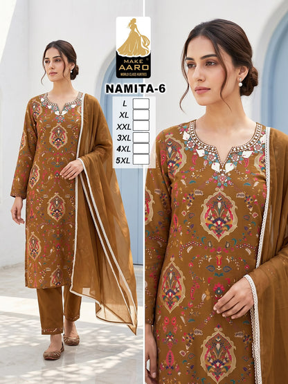 Namita Make Aaro Chanderi Readymade Pant Style Suits Supplier Gujarat