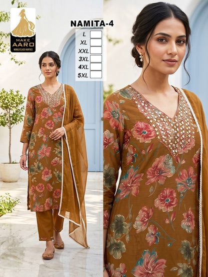 Namita Make Aaro Chanderi Readymade Pant Style Suits Supplier Gujarat
