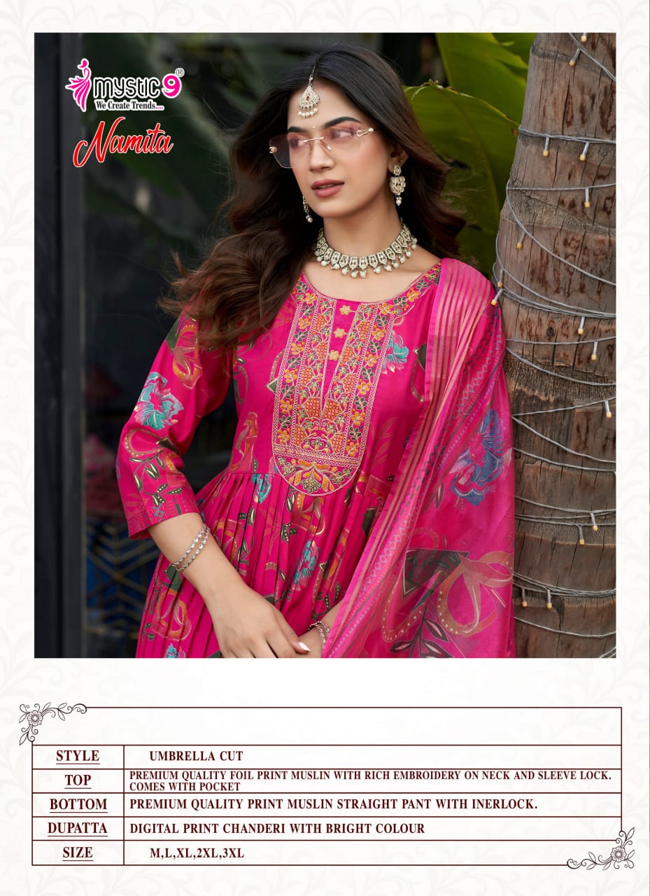 Namita Vol 1 Mystic 9 Muslin Readymade Anarkali Suits Exporter India