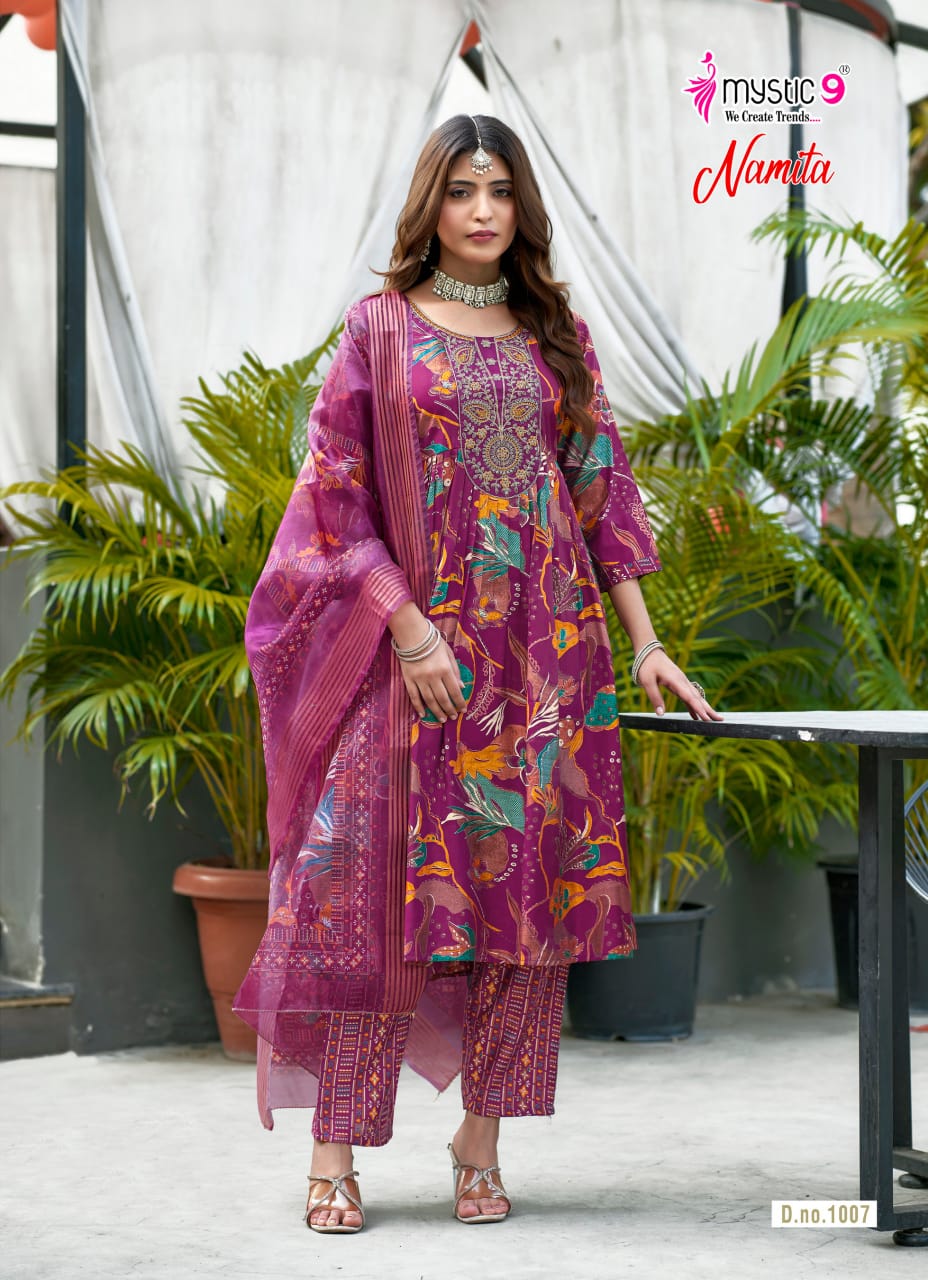 Namita Vol 1 Mystic 9 Muslin Readymade Anarkali Suits Exporter India