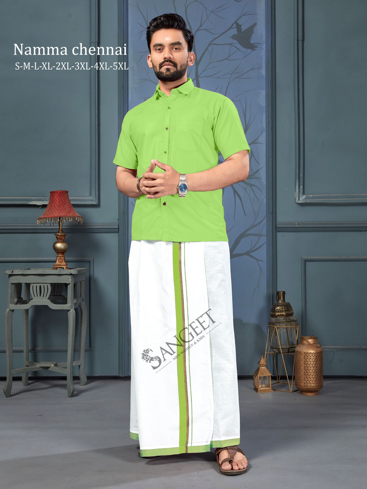 Namma Chennai With Lungi Sangeet Slub Cotton Mens Shirts Exporter Ahmedabad