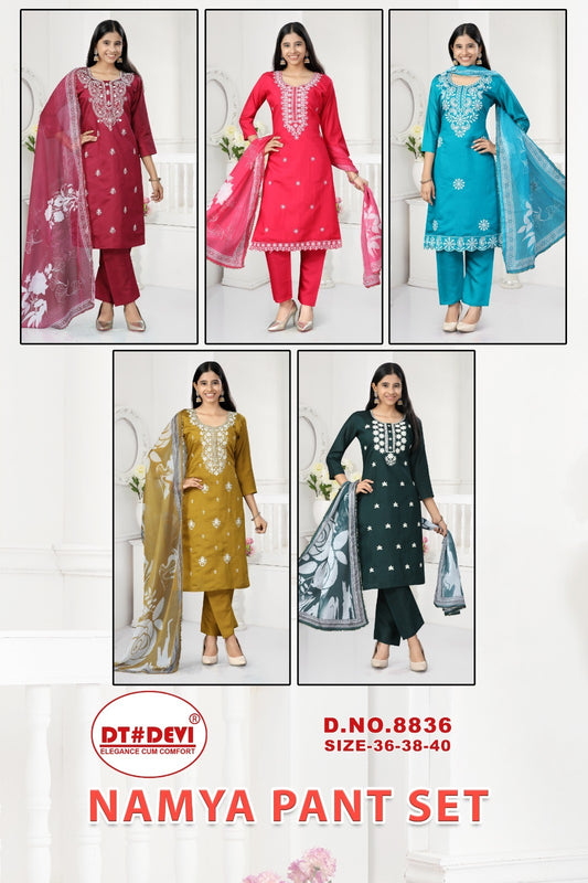 Namya 8836 Dt Devi Roman Silk Girls Readymade Pant Suits Wholesaler Gujarat