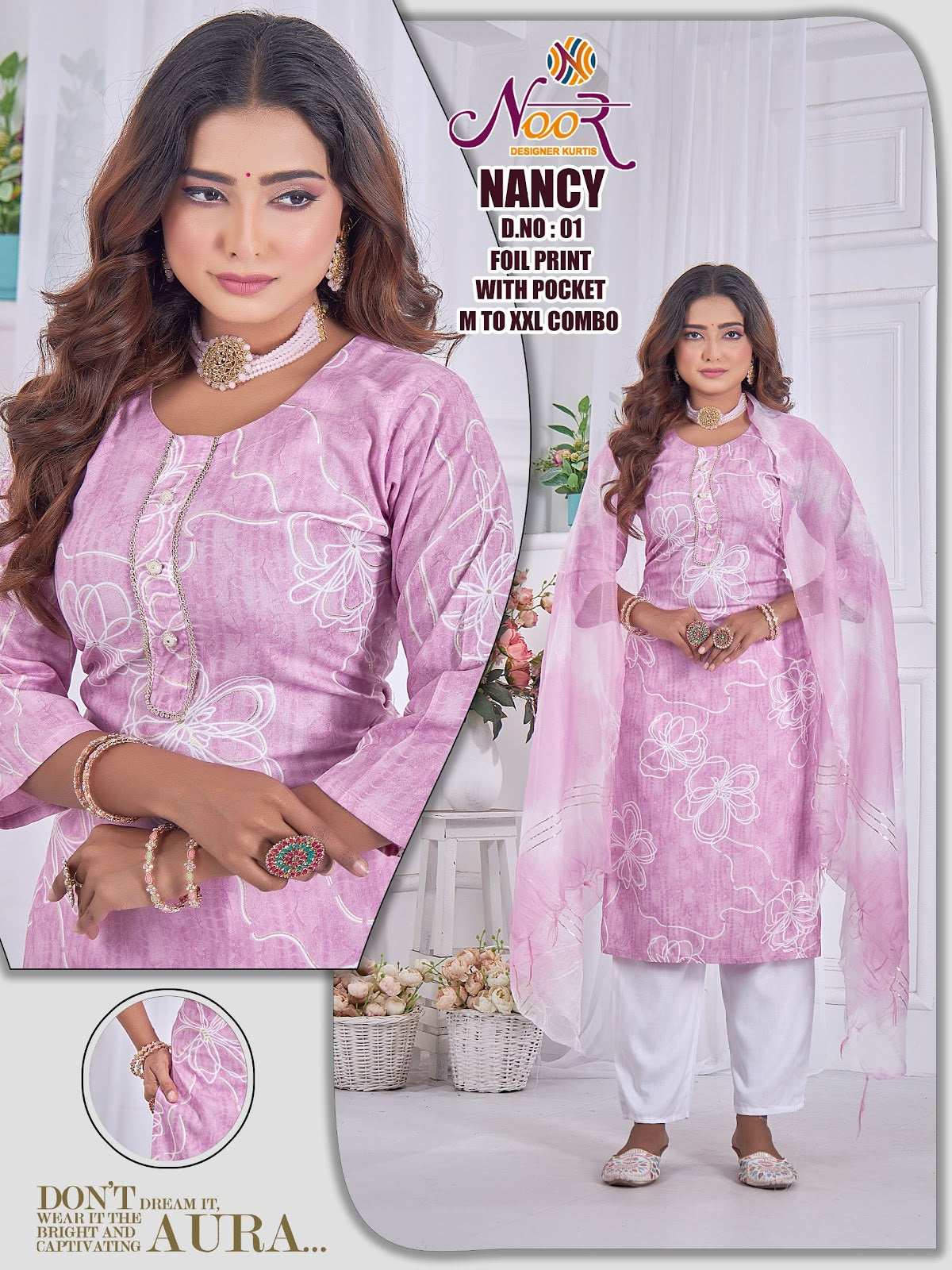 Nancy Noor Foil Readymade Pant Style Suits Wholesale Price