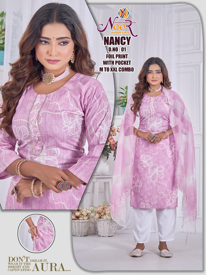 Nancy Noor Foil Readymade Pant Style Suits Wholesale Price