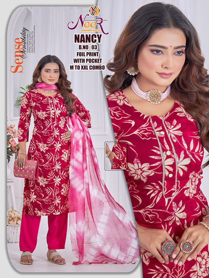 Nancy Noor Foil Readymade Pant Style Suits Wholesale Price