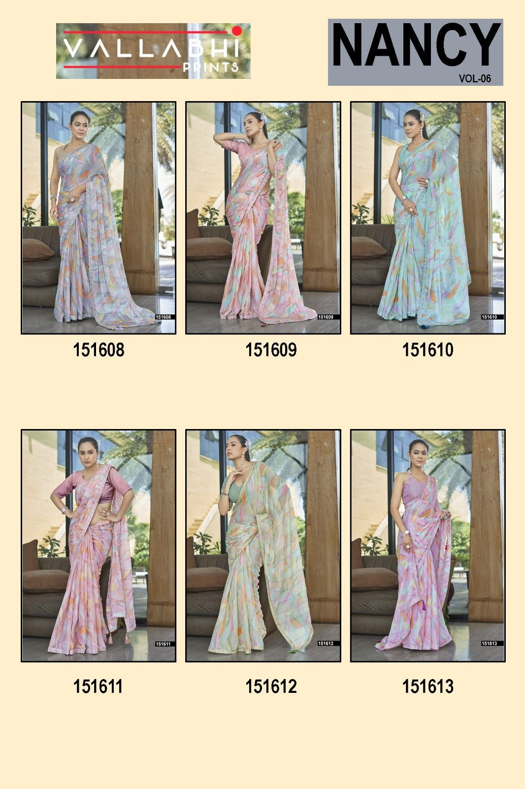 Nancy Vol 6 Vallabhi Prints Chiffon Sarees Wholesale Price
