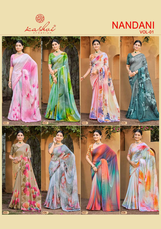Nandani Vol 1 Kashvi Creation Georgette Sarees Exporter India