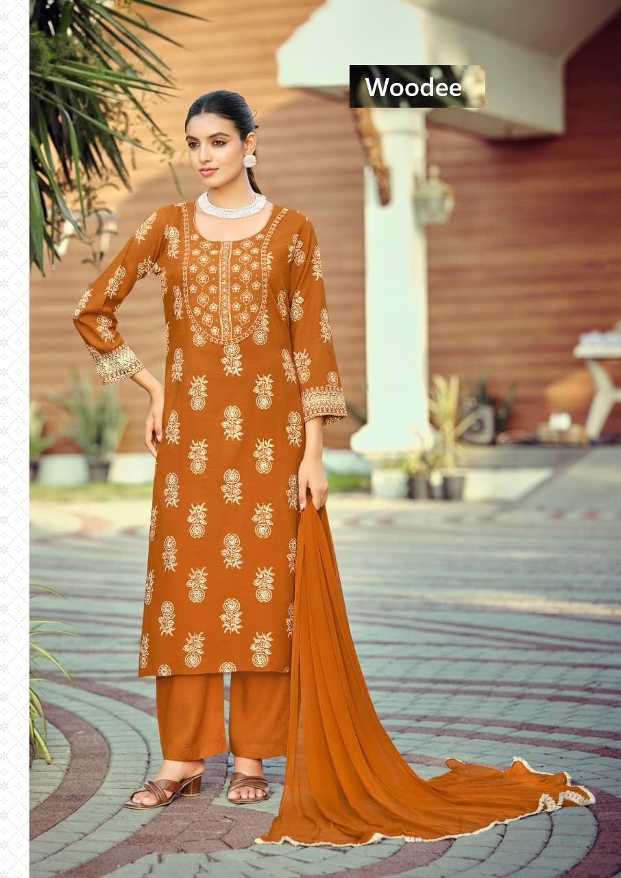 Nandini Woodee Liva Rayon Readymade Plazzo Style Suits Wholesaler India