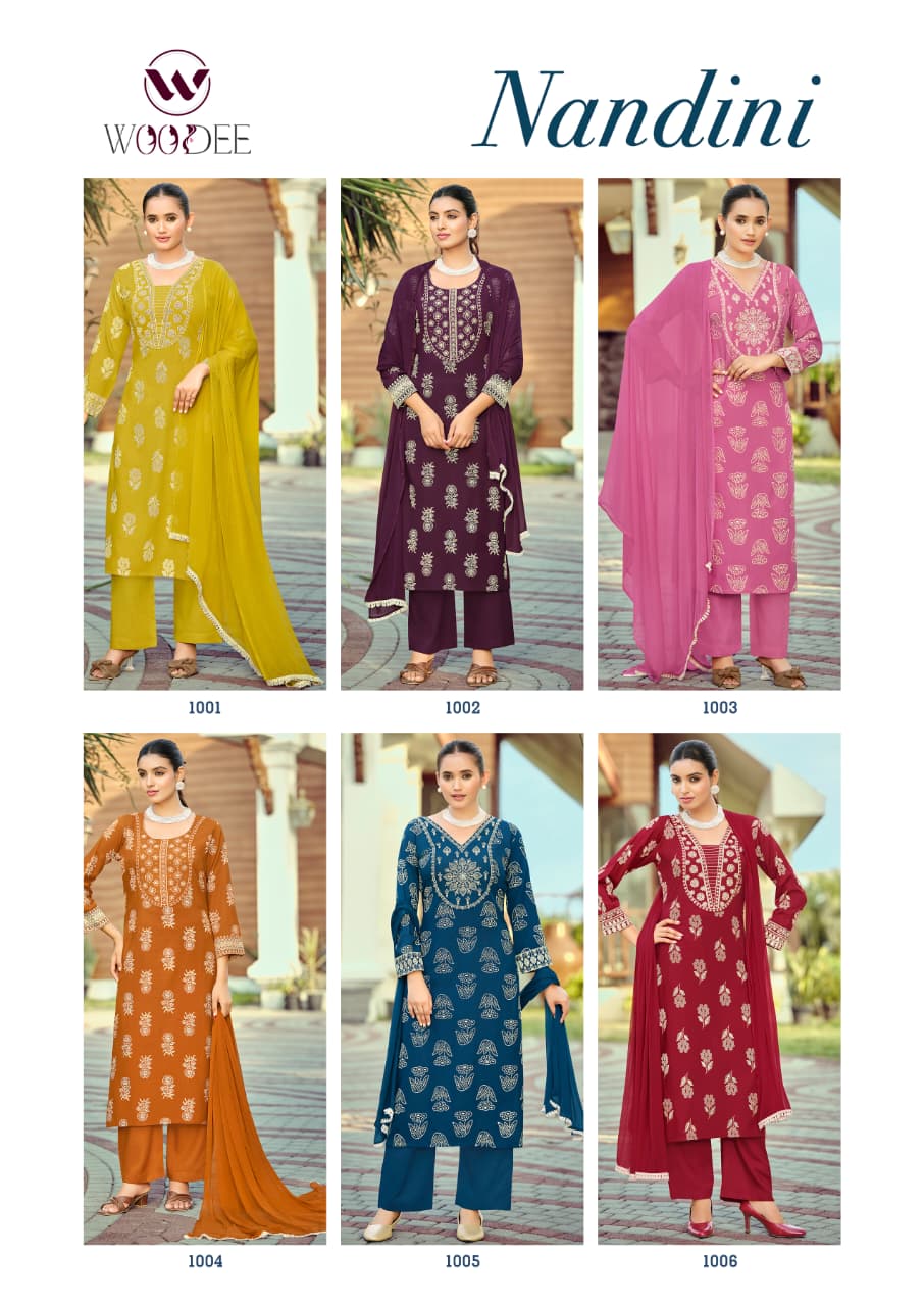 Nandini Woodee Liva Rayon Readymade Plazzo Style Suits Wholesaler India