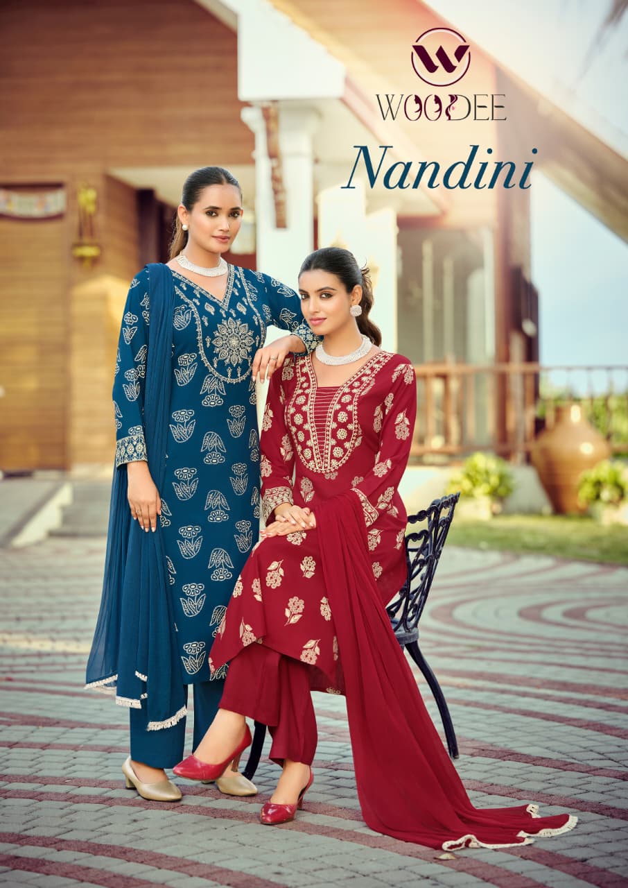 Nandini Woodee Liva Rayon Readymade Plazzo Style Suits Wholesaler India