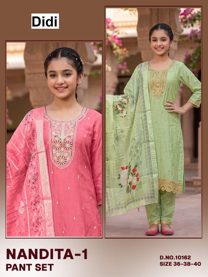 Nandita 1 Dn 10162 Didi Fendy Silk Girls Readymade Pant Suits Manufacturer Gujarat