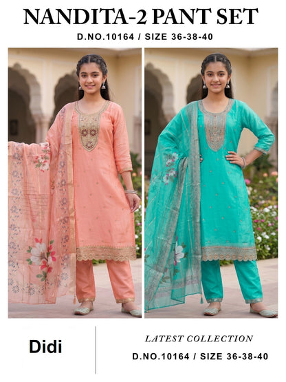 Nandita 2 Dn 10164 Didi Fendy Silk Girls Readymade Pant Suits Wholesale Price