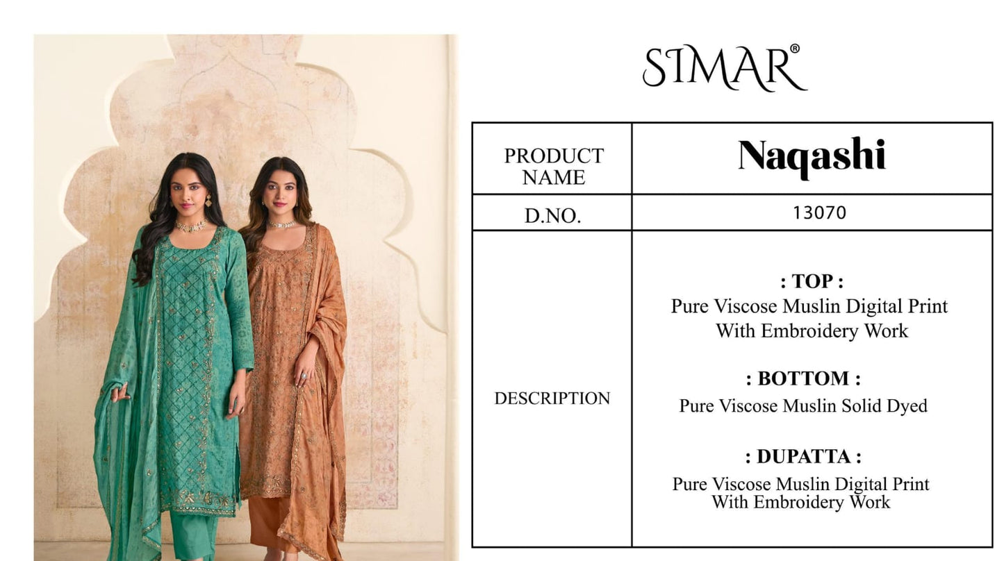 Naqashi Simar Viscose Muslin Pant Style Suits Wholesale Price