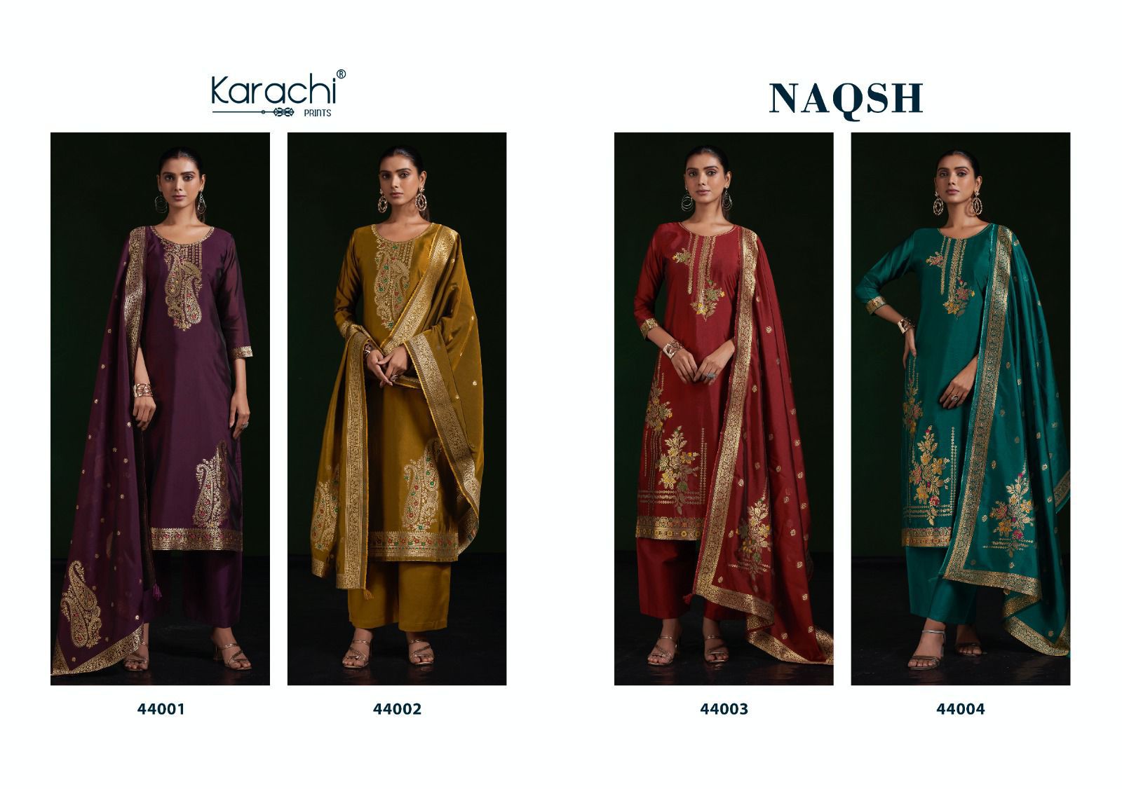 Naqsh Karachi Prints Silk Plazzo Style Suits Wholesaler India