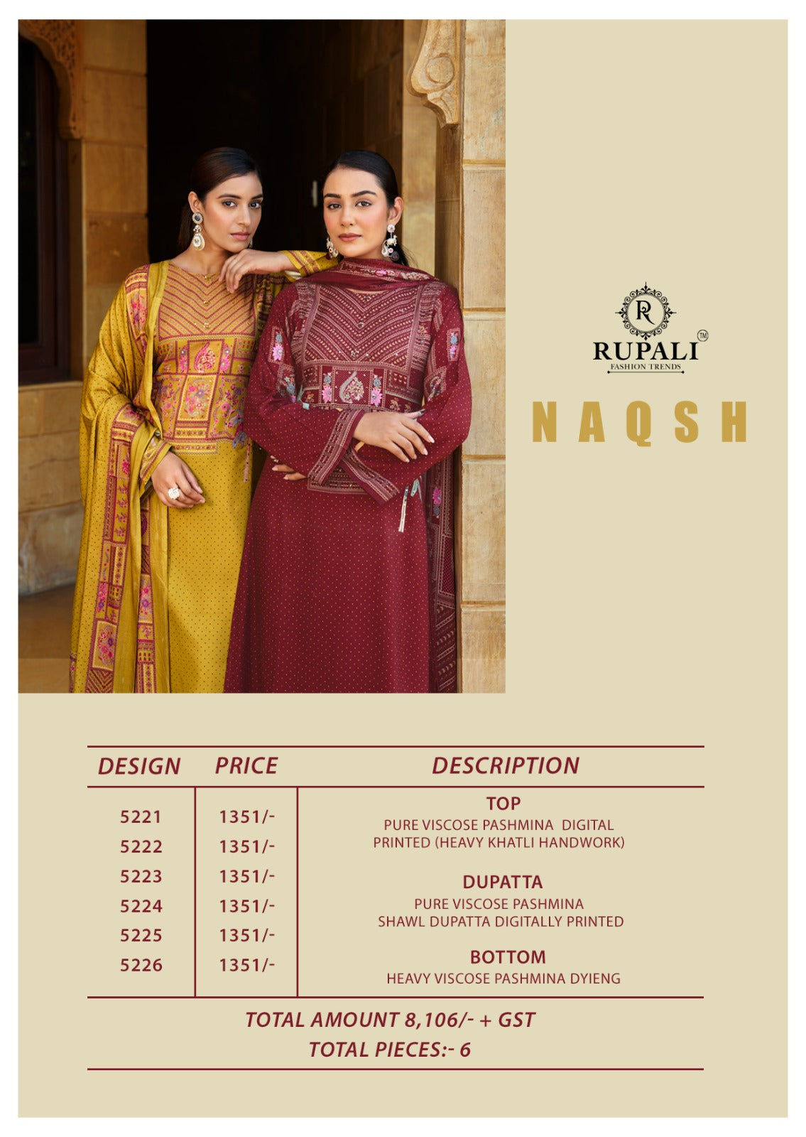 Naqsh Rupali Pure Viscose Pashmina Suits Wholesaler Ahmedabad