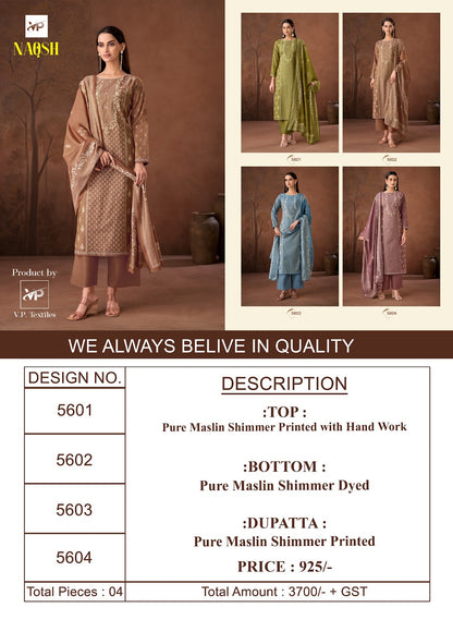 Naqsh Vp Brand Maslin Shimmer Karachi Salwar Suits Supplier Gujarat