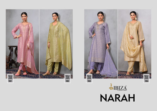 Narah Ibiza Silk Jacquard Pant Style Suits Supplier Ahmedabad