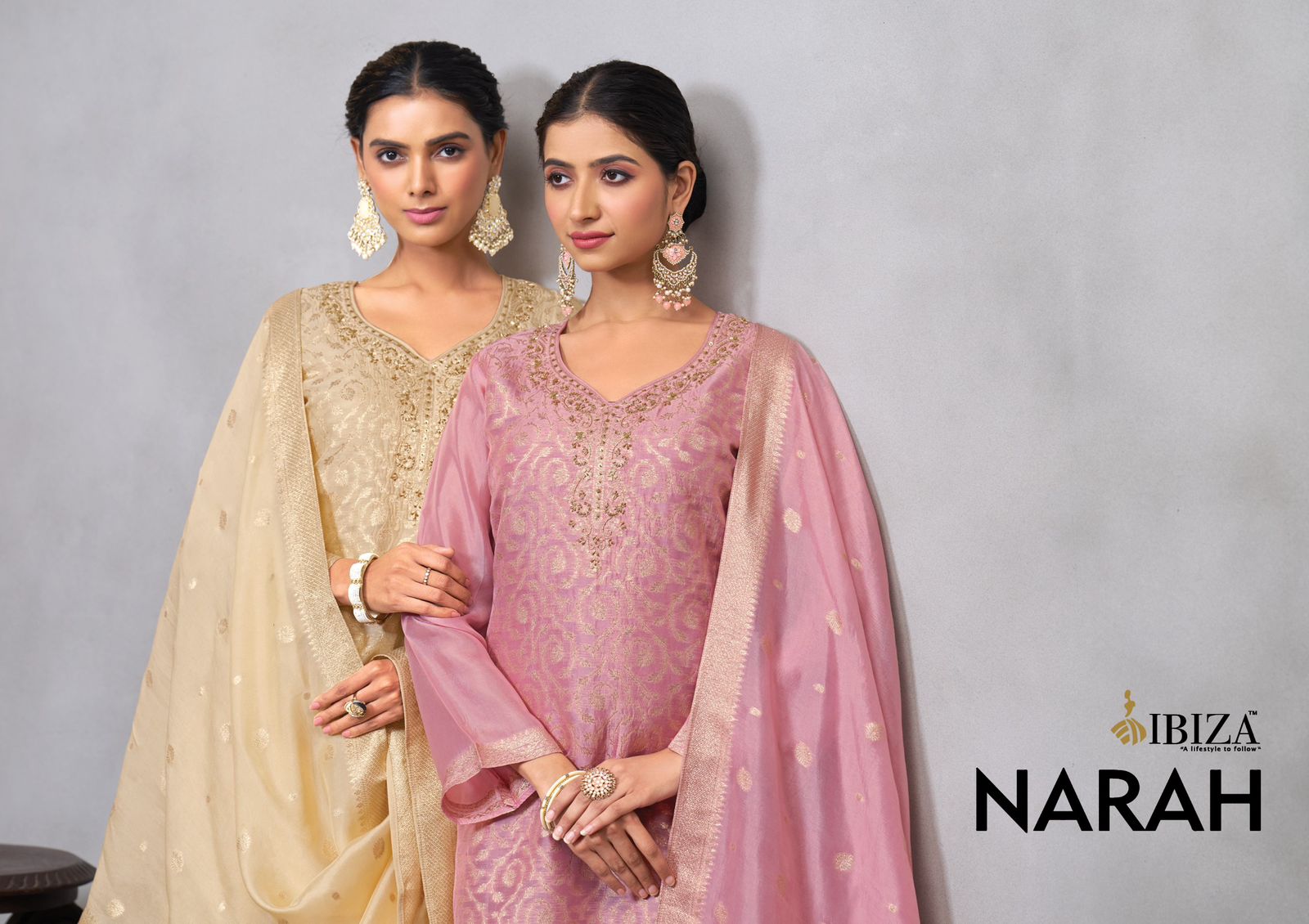 Narah Ibiza Silk Jacquard Pant Style Suits Supplier Ahmedabad