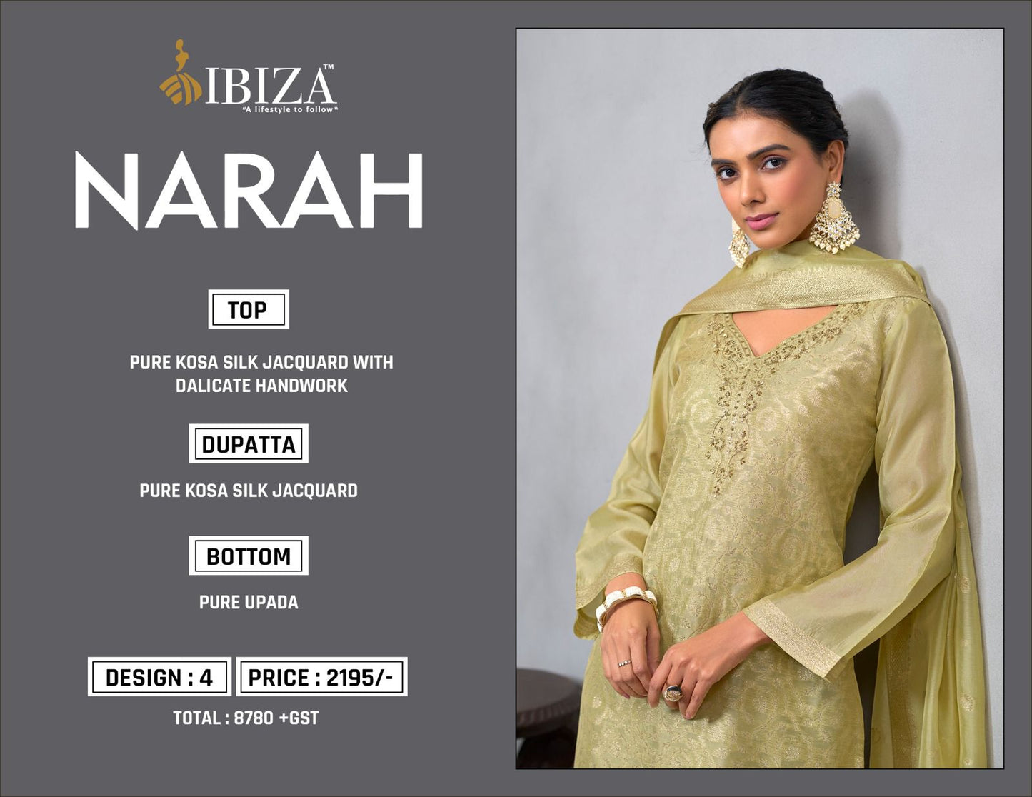 Narah Ibiza Silk Jacquard Pant Style Suits Supplier Ahmedabad