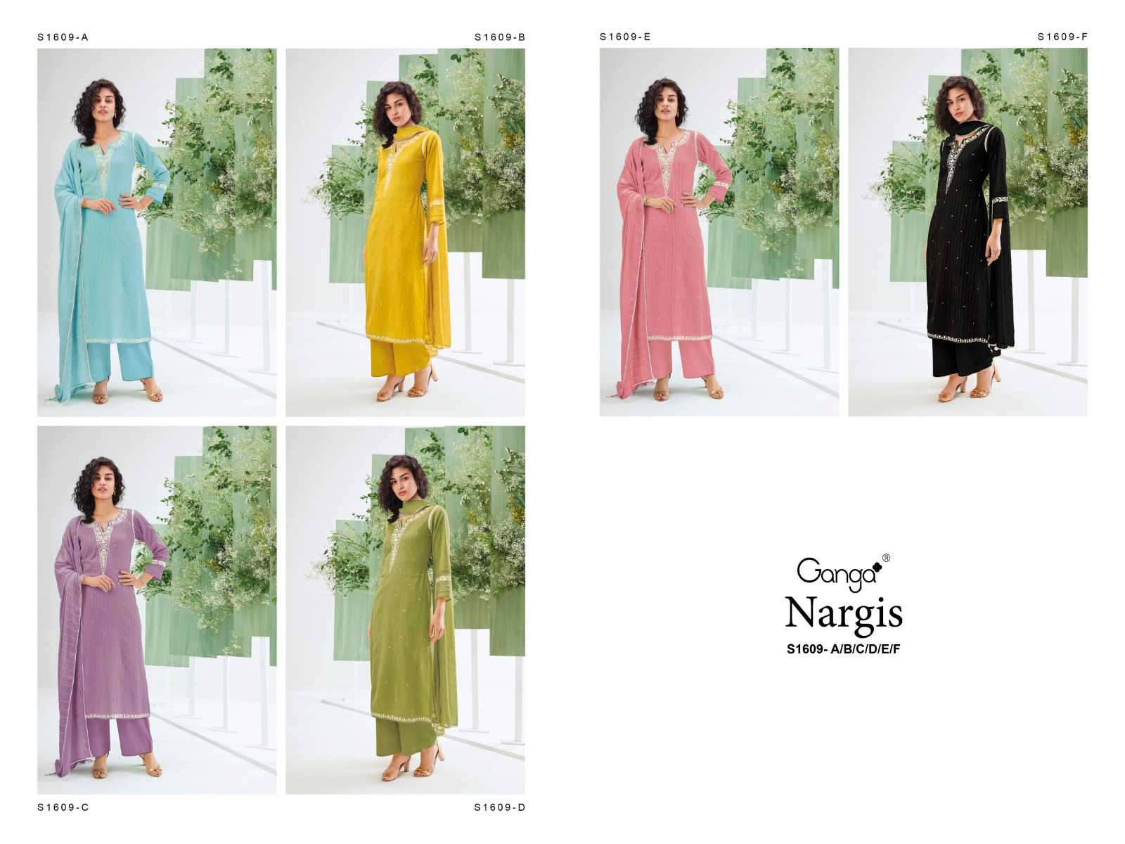 Nargis S1609 Ganga Cotton Jacquard Plazzo Style Suits Manufacturer Gujarat