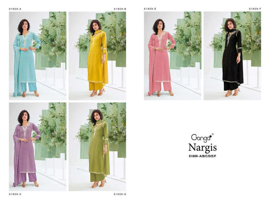 Nargis S1609 Ganga Cotton Jacquard Plazzo Style Suits Manufacturer Gujarat