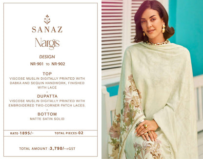 Nargis Sanaz Viscose Muslin Pant Style Suits Wholesale Price