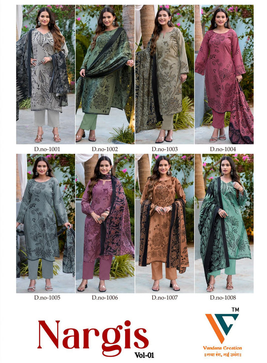 Nargis Vol 1 Vandana Creation Mix Cotton Karachi Salwar Suits Manufacturer Ahmedabad